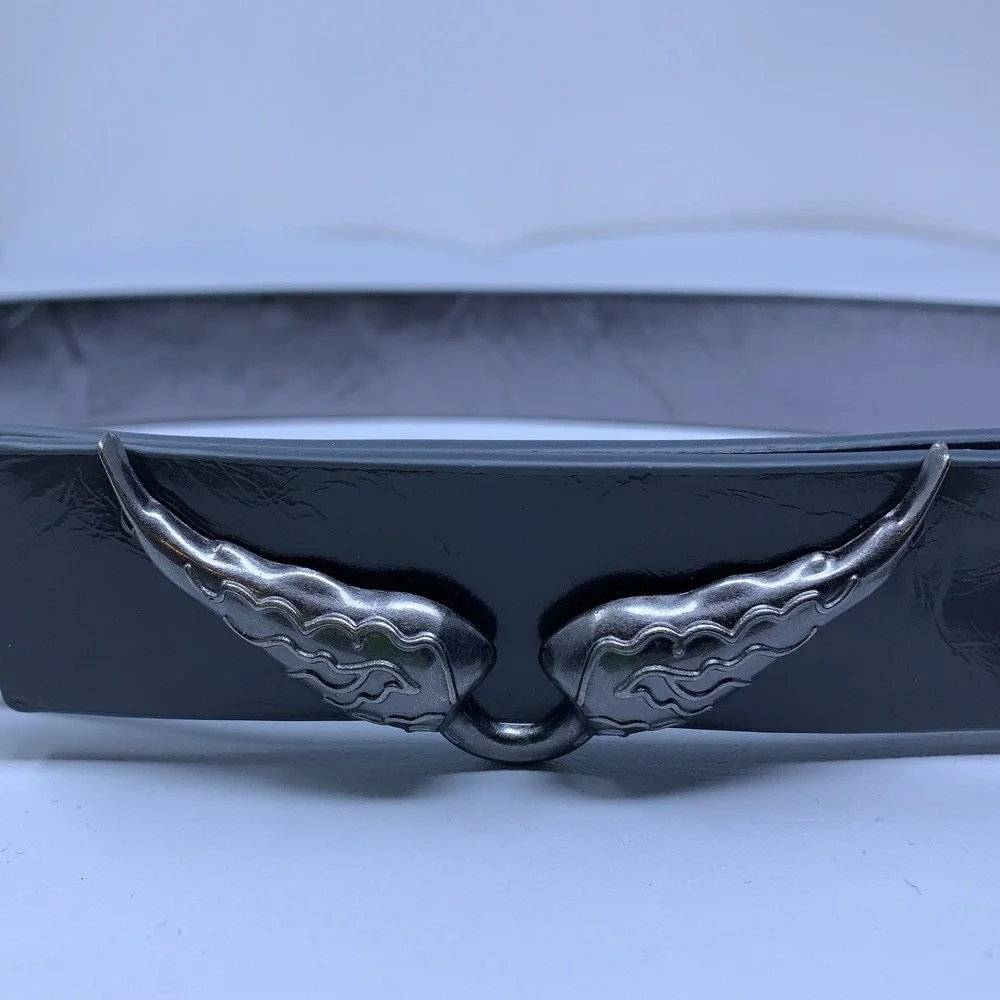 Zadig & Voltaire Womens Size 2 Black Silver Rock Reversible Wing Buckle Belt NWT